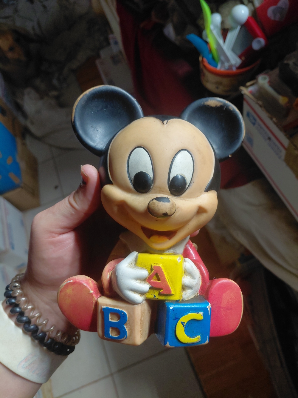 vintage 1984 Disney Baby Mickey Mouse squeeze and squeak toy made by Shelcore,